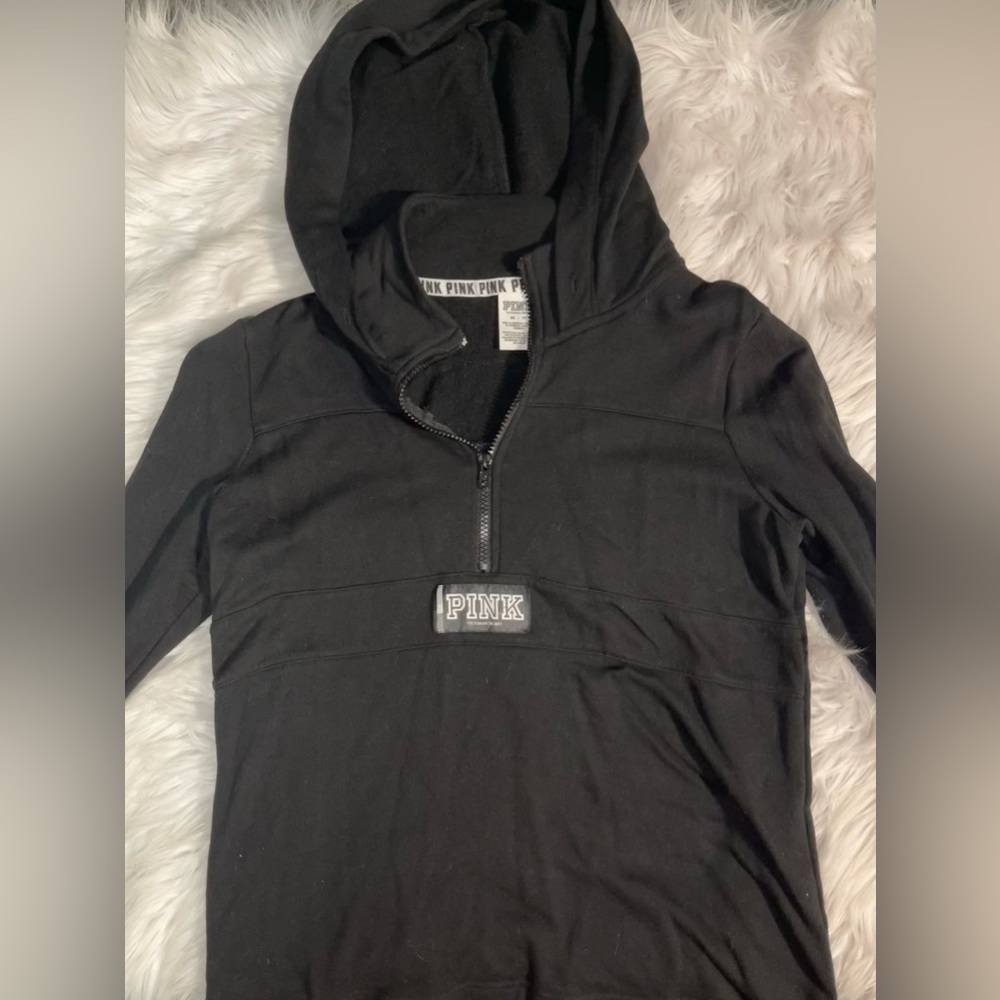 PINK Black Hoodie Fitted Quarter Zip